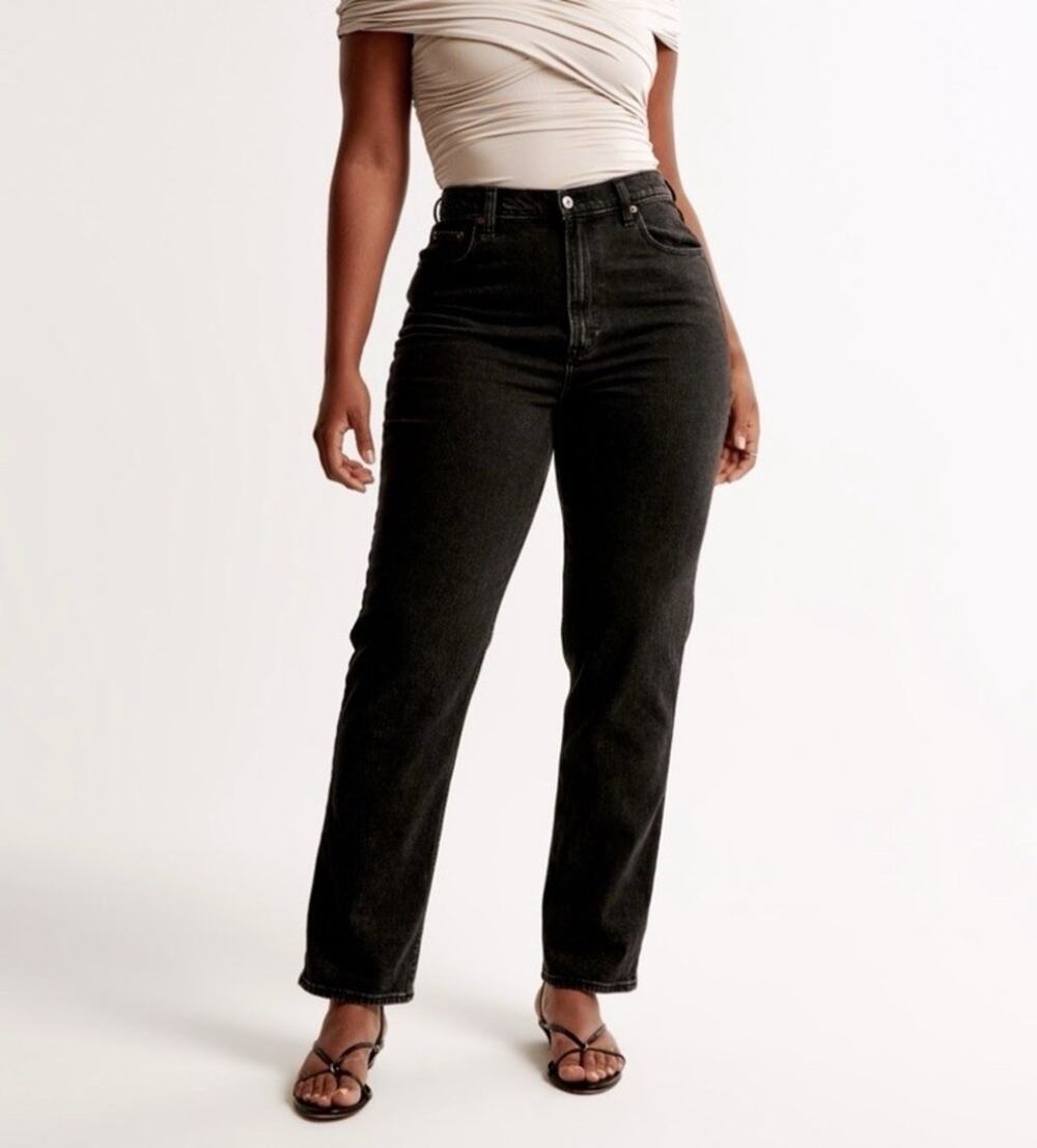 Abercrombie Fitch Curve Love Ultra High Rise Ankle Straight Black Size 27/4XS